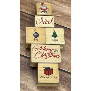 LOT OF 6 HERO ARTS HOLIDAY THEMED WOOD MOUNTED RUBBER STAMPS SANTA NOEL GIFT